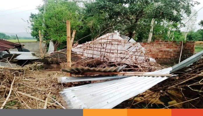 নেত্রকোনার কলমাকান্দায় ঝড়-শিলাবৃষ্টিতে বোরো ফসলের ক্ষতি, বিধ্বস্ত বাড়ি-ঘর