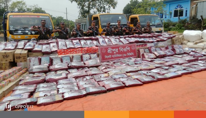 সীমান্তে প্রায় ৬ কোটি টাকার চোরাচালানী মালামাল আটক করেছে সিলেট ব্যাটালিয়ন ৪৮বিজিবি