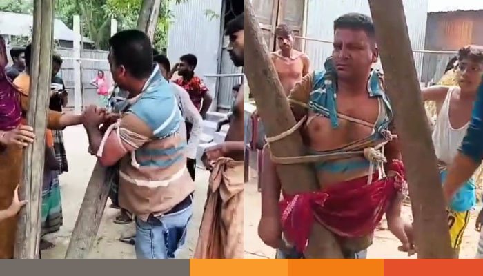 শেরপুরের শ্রীবরদীতে সুদের টাকা না পেয়ে গাছে বেঁধে ব্যাবসায়ীকে নির্যাতন