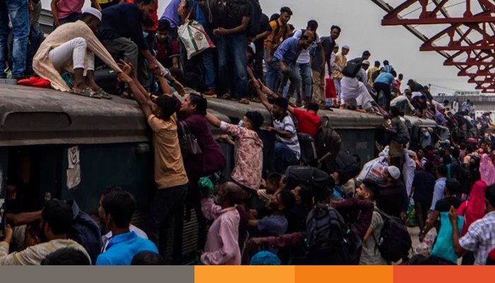 ট্রেনের ছাদে জনতার ঢল, বাস-লঞ্চেও ভিড়