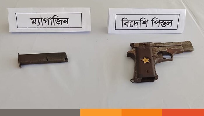 মেহেরপুরে বিদেশি পিস্তল ও বোমাসহ আটক এক