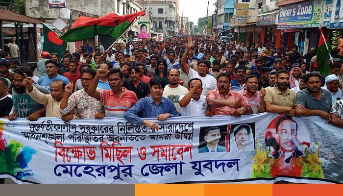 মেহেরপুরে জেলা যুবদলের বিক্ষোভ মিছিল ও সমাবেশ