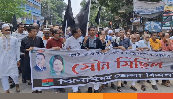 জুলাই শহিদদের স্মরণে ঝিনাইদহে বিএনপির মৌন মিছিল জুলাই শহিদদের স্মরণে ঝিনাইদহে বিএনপির মৌন মিছিল